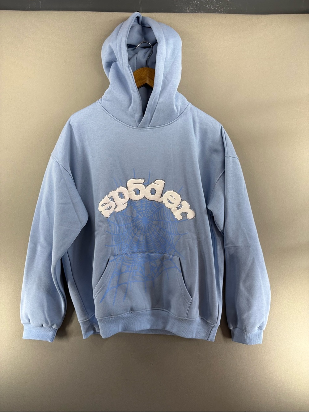 Size XL - Sp5der Web Hoodie Sky Blue With Rhinestones